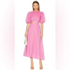 Revolve‎ Impala 100% Linen Midi Dress in Lili Pink BARDOT Size Small